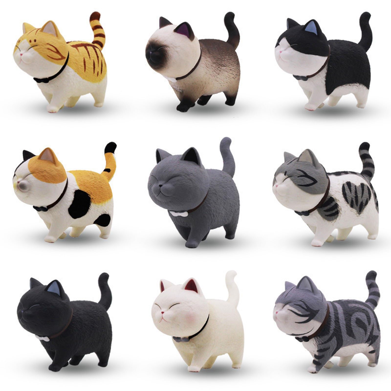 Wedhapy Cat Cake Topper Mini Cat Figurines, 9PCS Realistic Cute PVC Cake Decorations, Decorative Kitty Figurine with Bell for Home Office Car