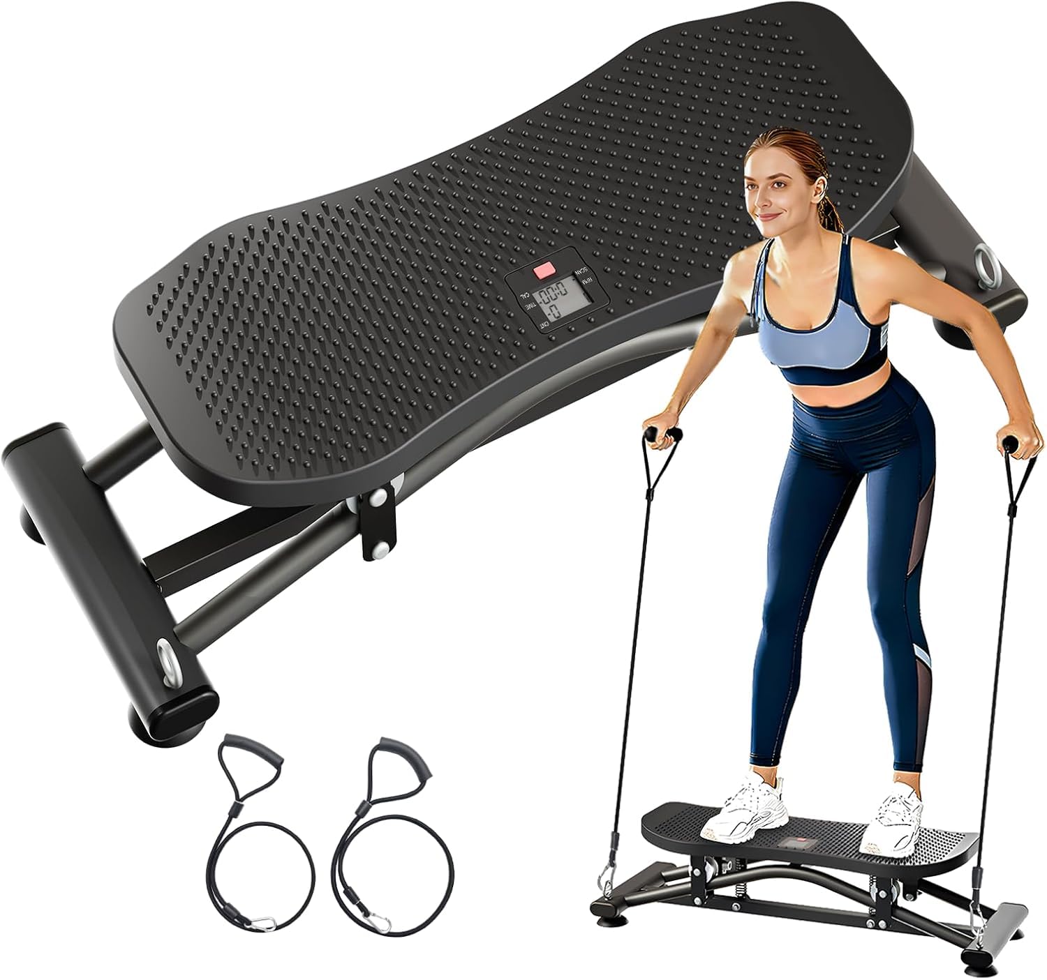 Balance Board for Adults, Ski Machine Exercise Equipment with Resistance Bands, Rock Stepper Featuring LCD Monitor, Portable Wobble Board or Full Body Workout at Home Gym (Big)-image-15