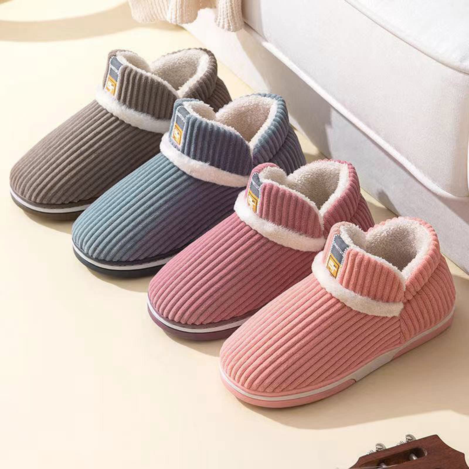 Zapatillas de estar por casa de invierno para mujer, cerradas, cálidas, para hombre, forradas de invierno, zapatos de nube, espuma viscoelástica, cómodas, de fieltro, pantuflas de felpa, pantuflas