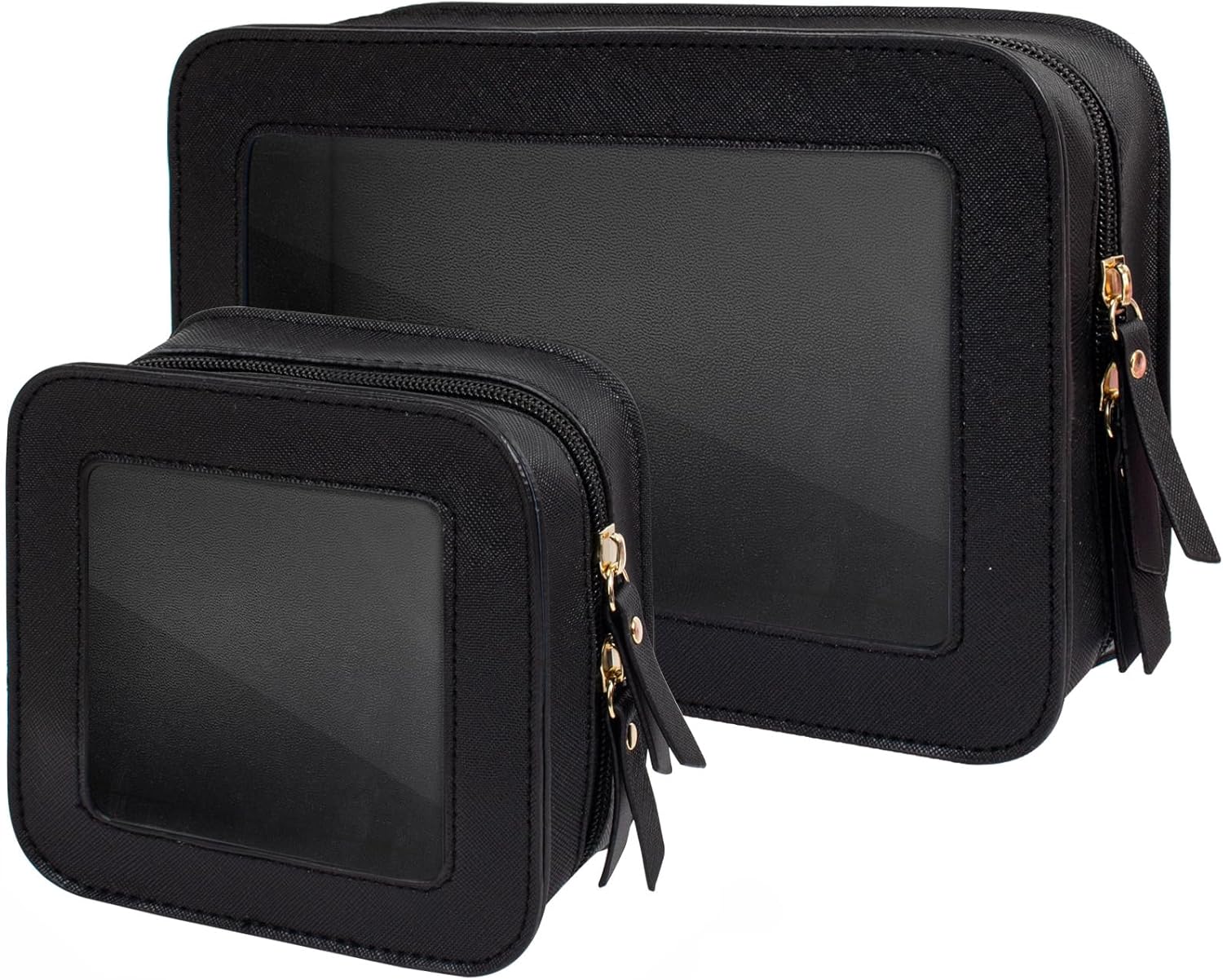 Clear Makeup Bag Set for Women, Travel Black Makeup Pouch Waterproof Cosmetic Bags with Zipper Clear Toiletry Bag for Traveling Small Make up Pouch for Purse Mini Cosmetic Case Car Organizer