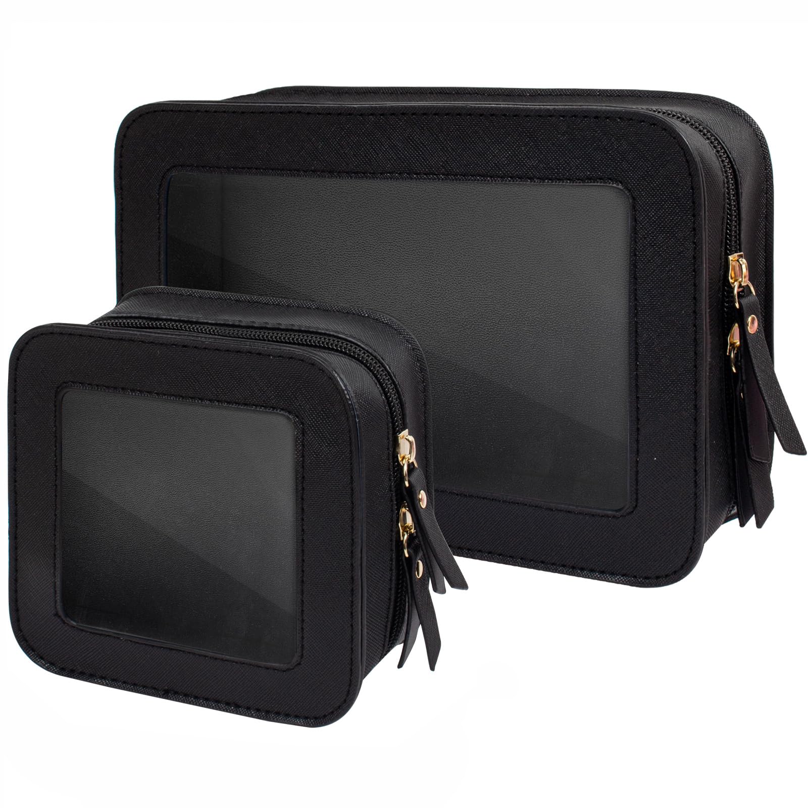 2-teiliges Reise-Make-up-Taschen-Set, durchsichtig, weiß, Make-up-Organizer mit Reißverschluss, Leder-Reisetaschen für Toilettenartikel, kleine Kosmetiktaschen für Damen, Mini-Make-up-Tasche