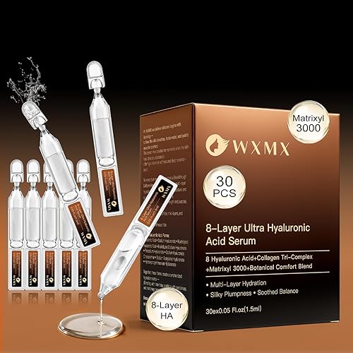 Miniatura 9 de WXMX Suero de ácido hialurónico ultra - 8 formas de HA para hidratación multicapa y soporte de firmeza antienvejecimiento, Matrixyl 3000, colágeno
