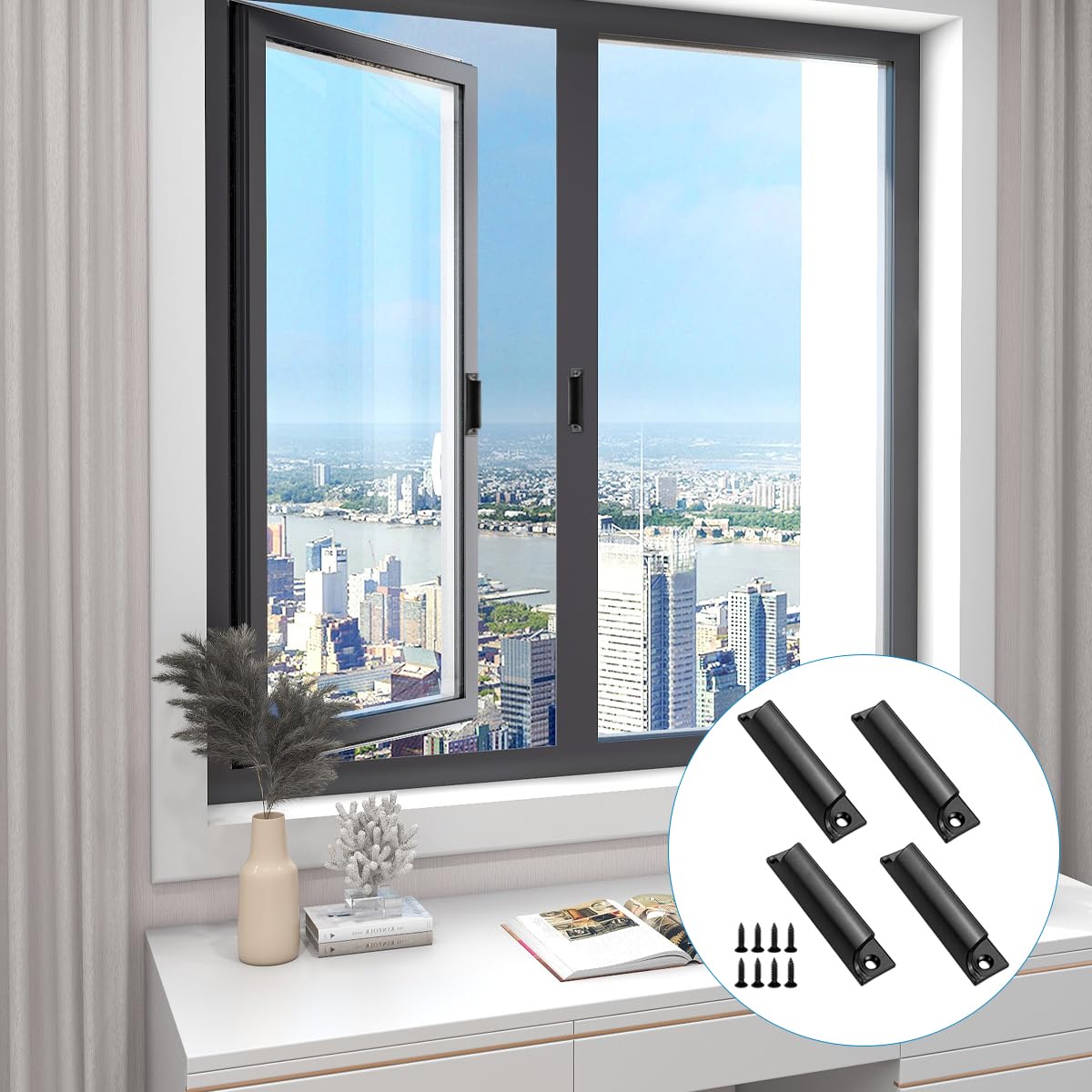 4 Pcs Poignée de Porte de Terrasse, Poignée en Alliage D'aluminium, avec Vis en Acier Inoxydable, Maniglia Della Porta del Balcone, Ensemble de Poignées Polyvalentes et Sûres pour Fenêtres, Cassetti