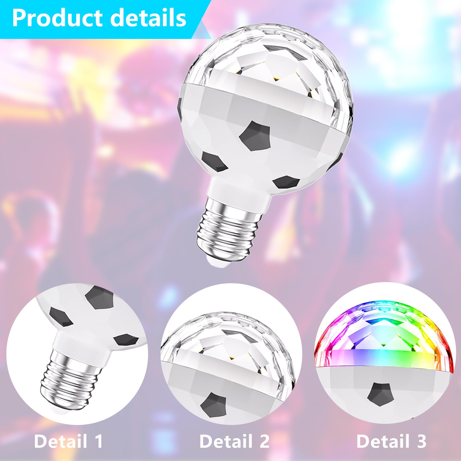 Vaileal Lot de 2 boules disco LED E27 6 W RVB rotative 360° 7 couleurs