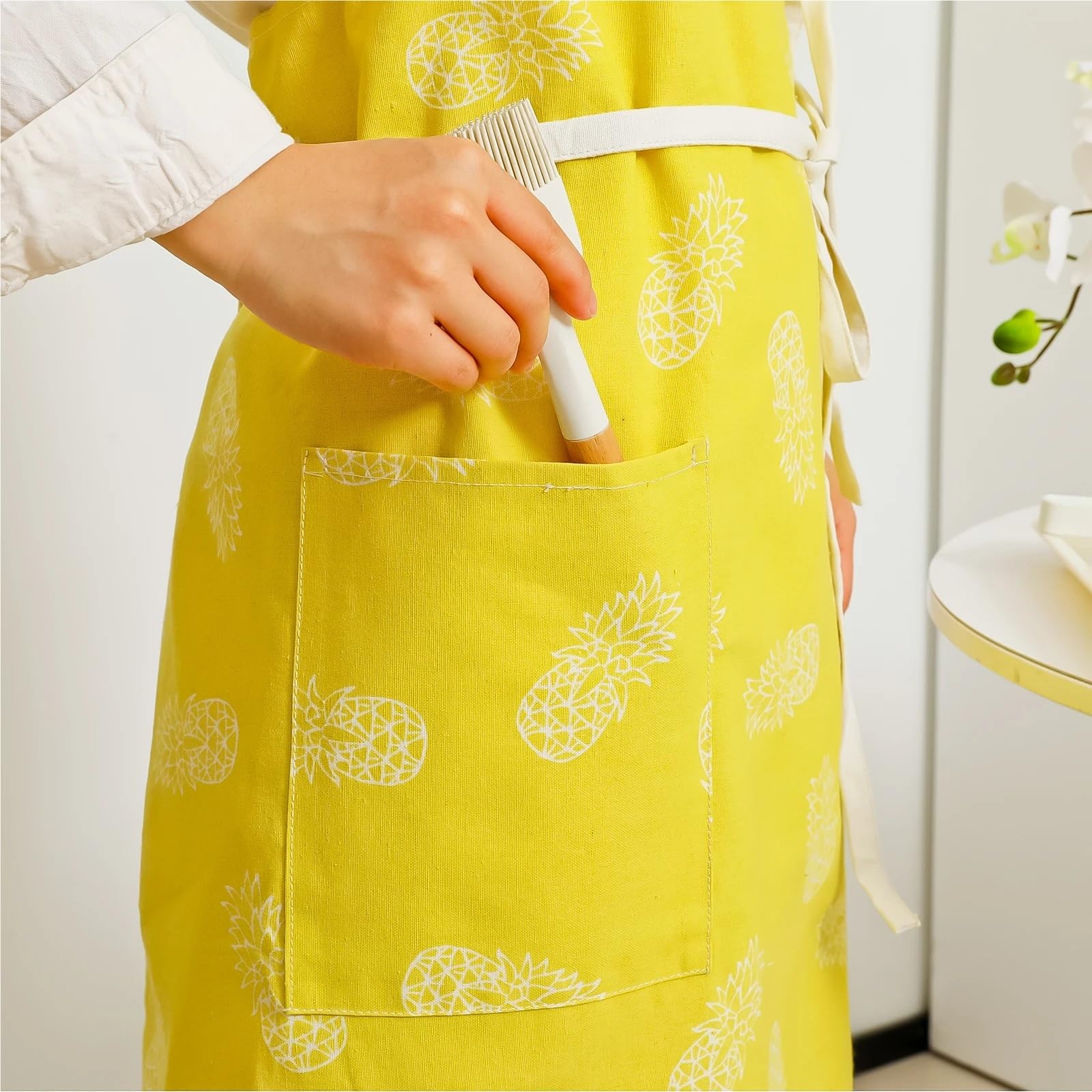 Schürze Sommerdruck-Küchenschürze aus Baumwollleinen mit Tasche for Männer und Frauen, ärmellose Koch- Arbeitsschürze for das Restaurantcafé