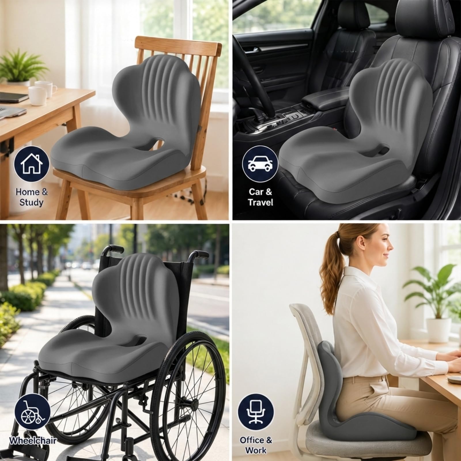 Cuscino ergonomico per sedia da ufficio, ortopedico, in memory foam, con schienale, supporto lombare per auto