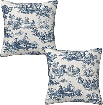 French Country Blue and White Throw Pillow Covers 18x18 Set of 2