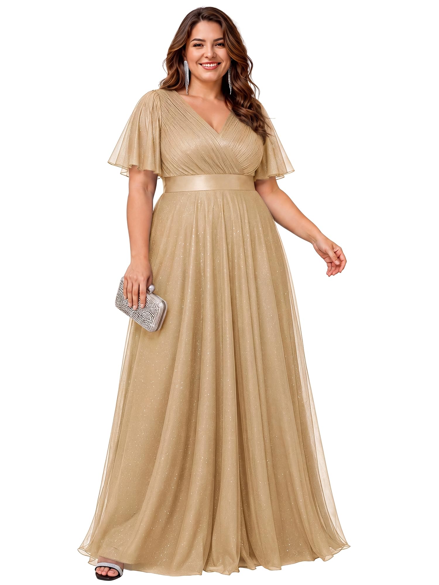 Ever-Pretty Plus Women's Fall Glitter Plus Size Formal Evening Dresses