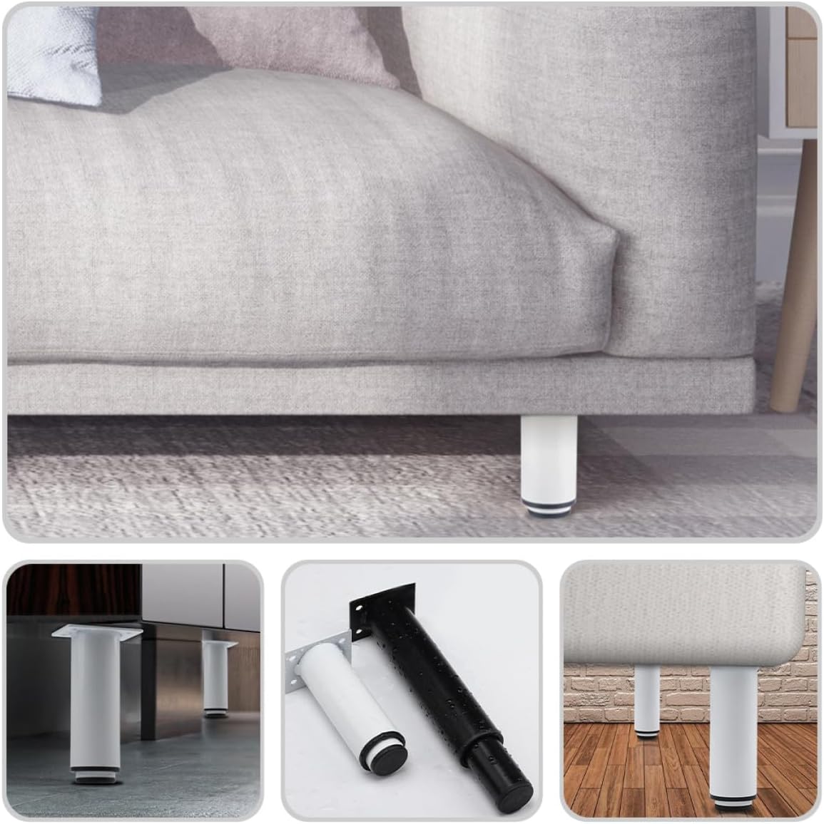 4pcs Adjustable White Stainless Steel Furniture Legs 180-320mm Metal Cabinet Table Legs Sofa Couch Support for Modern Home Furniture