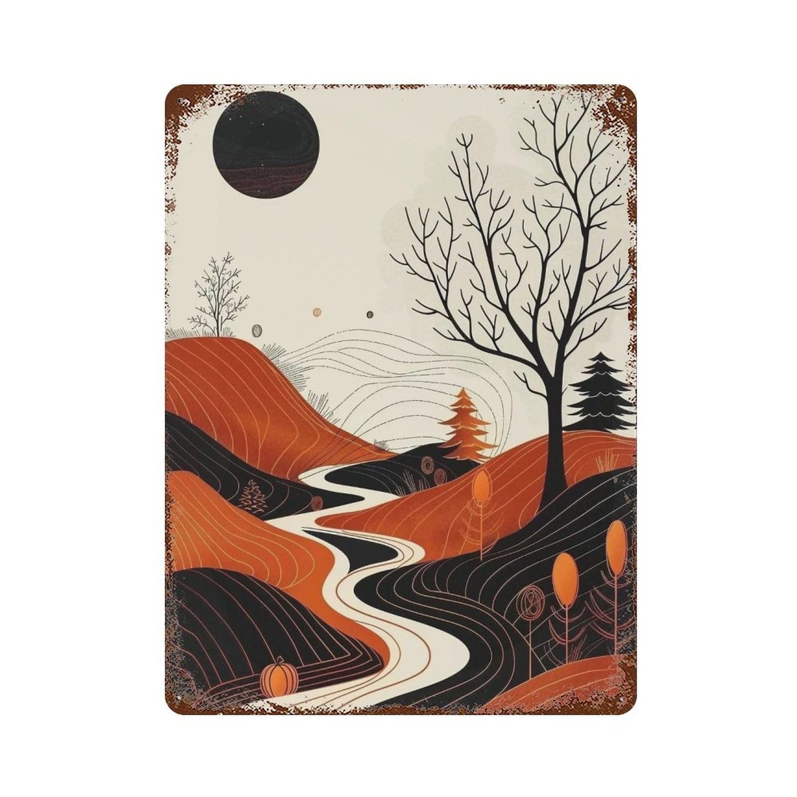 WUJHGRSG Minimal Linear Wavy Ridge Conifer Harvest Layout 01 Wall Art Retro Iron Vintage Metal Tin Sign Poster Modern Decor for Home Cofffee Club Bar Shop Style 40x30cm