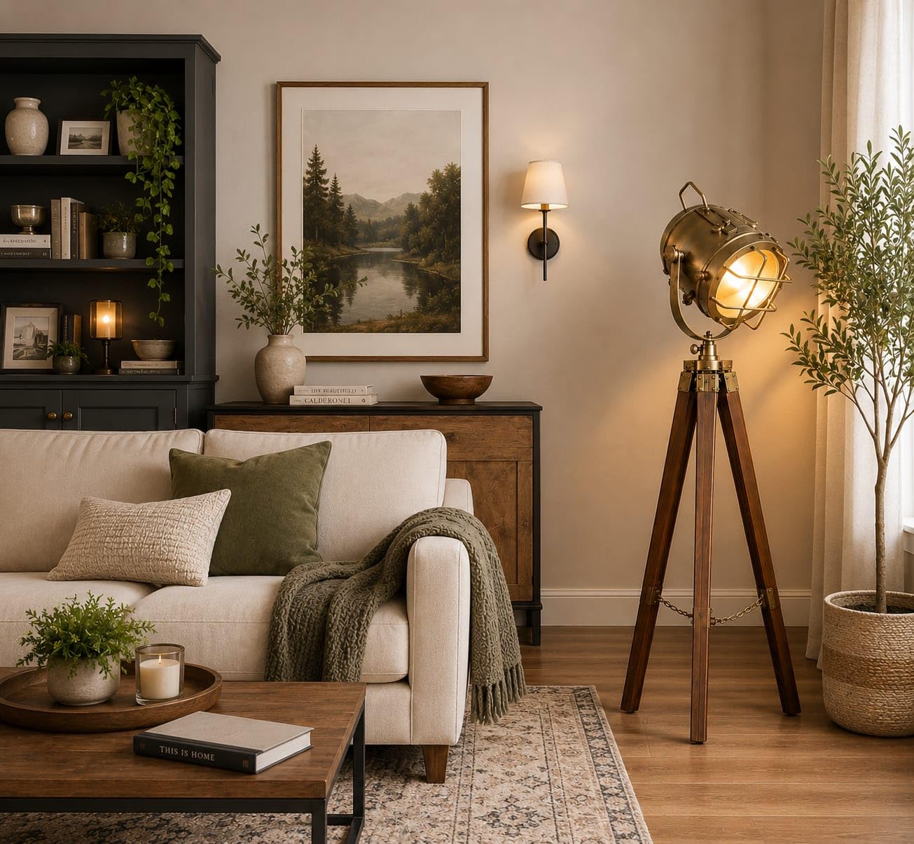 Cozy Lightning Metal Brass Floor Lamp Wooden Tripod Stand with Adjustable Height and Rotatable Arm Perfect Lighting for Living Rooms, Bedrooms, Offices, and Home Decor-image-12