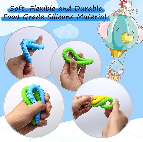 Miniatura 3 de Pulseras sensoriales masticables para niños y niñas, paquete de 4 pulseras sensoriales para niños con autismo, TDAH, ansiedad, textura suave, ayuda