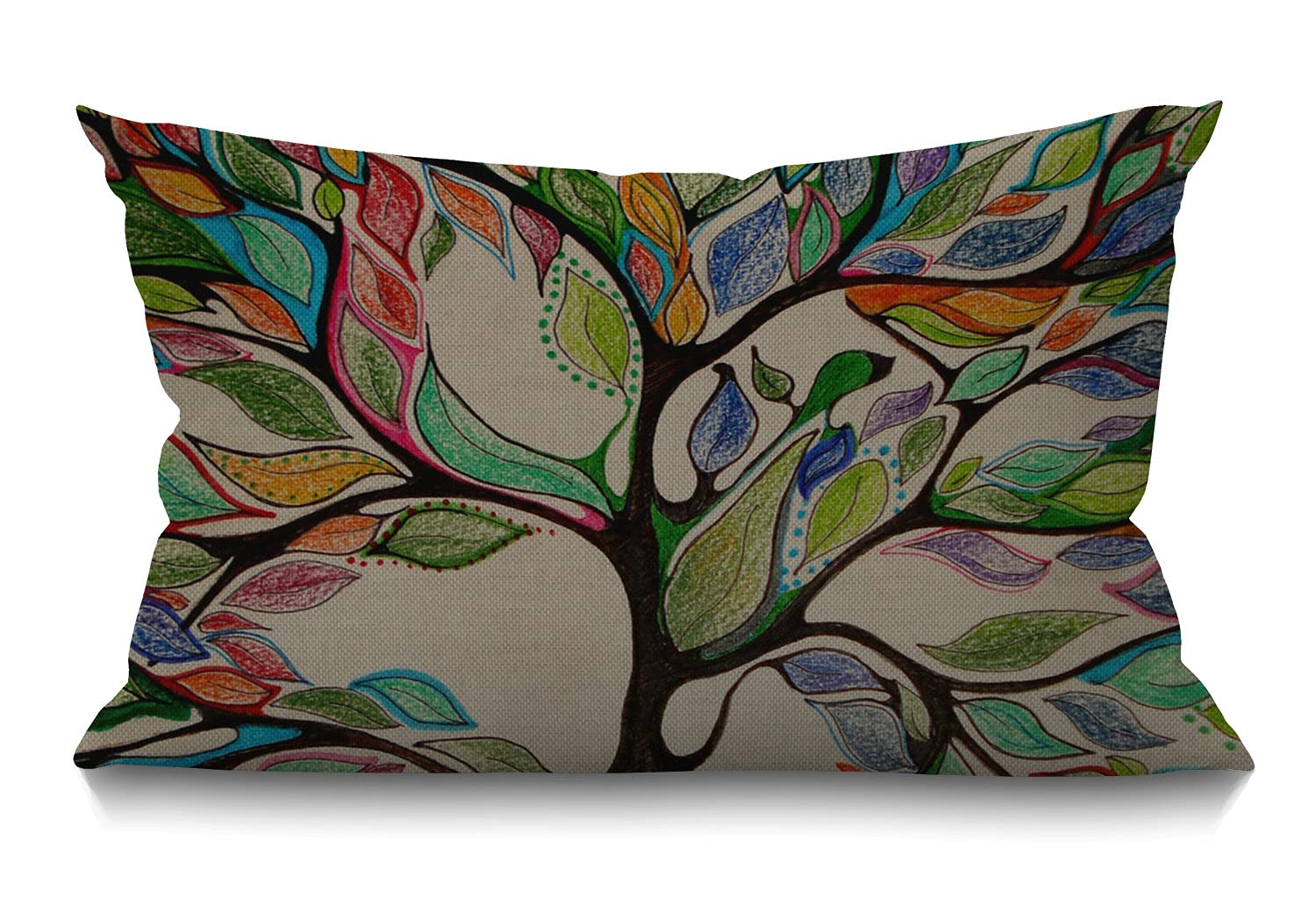 SmoofflyTree Farmhouse Pillow Cover,Colorful Life Colorful Tree Waist  Lumbar Cotton Linen Throw Pillow case Cushion Cover for Sofa Home Decorative