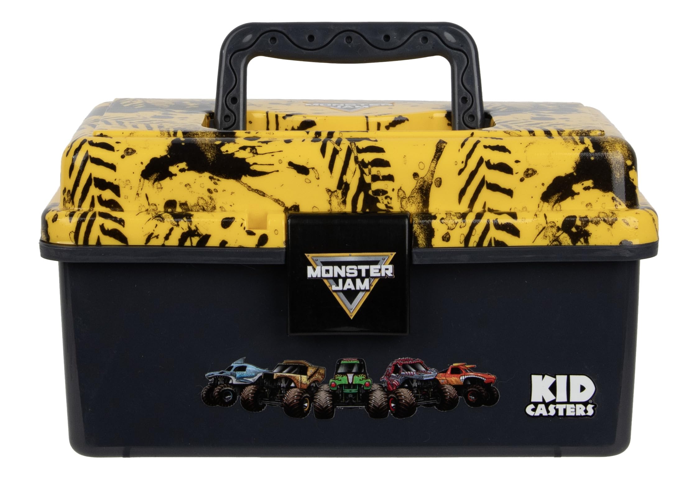 Kid Casters Monster Jam Play Box Kids Fishing Tackle Box | Removable Tray, Secure Locking Latch, Portable Gear Storage, For Fishing Trips and Outdoor