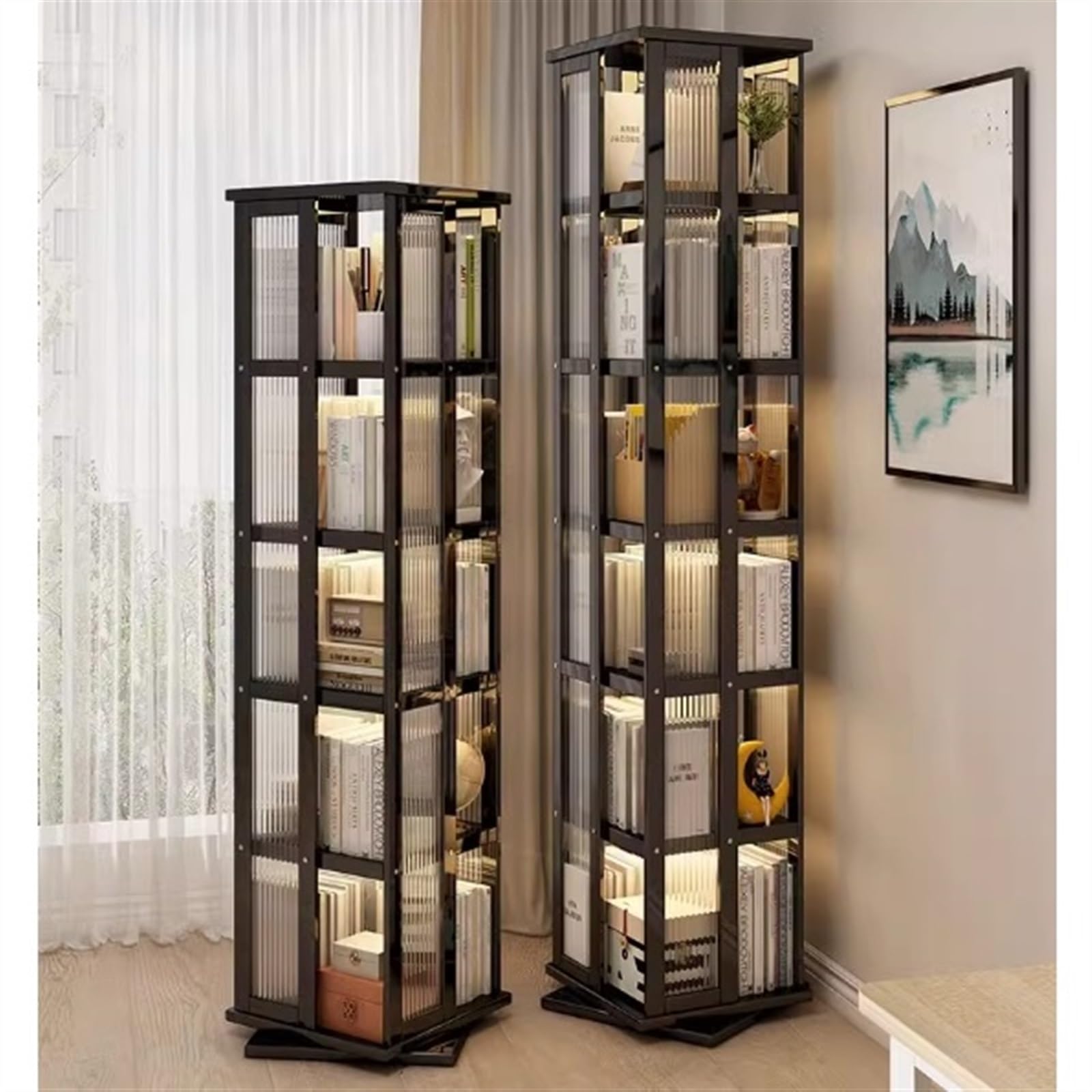 Organizer Scrivania Libreria Girevole for la casa, scaffalatura Multifunzionale a Pavimento, scaffale Moderno Multistrato Semplice e Moderno Cassetti Scrivania(Nero,L)