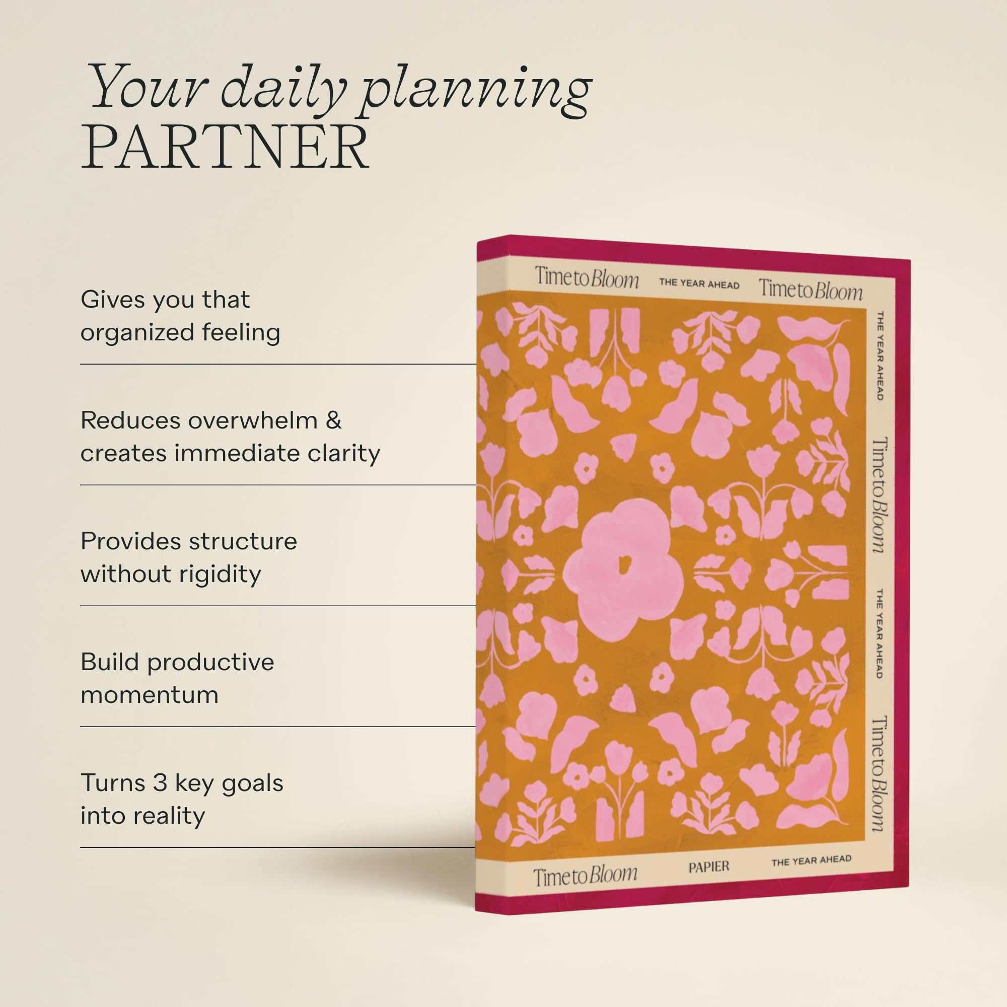 Papier Time to Bloom - Agenda giornaliera con copertina rigida, design vintage, 16 settimane senza data, per tenere traccia di abitudini, pensieri, cose da fare e priorità, bellissimo regalo
