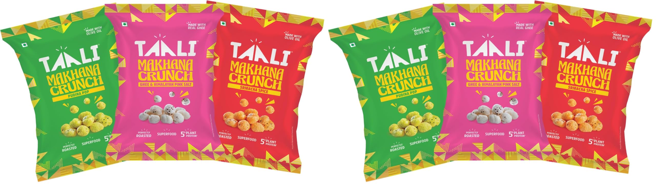 Taali Roasted & Flavoured Makhana Combo | Ghee & Himalayan Pink Salt, Sriracha Spice, Pudina Punch | 100% Natural, No Palm Oil, Rich in Protein (Pack of 6)-image-39