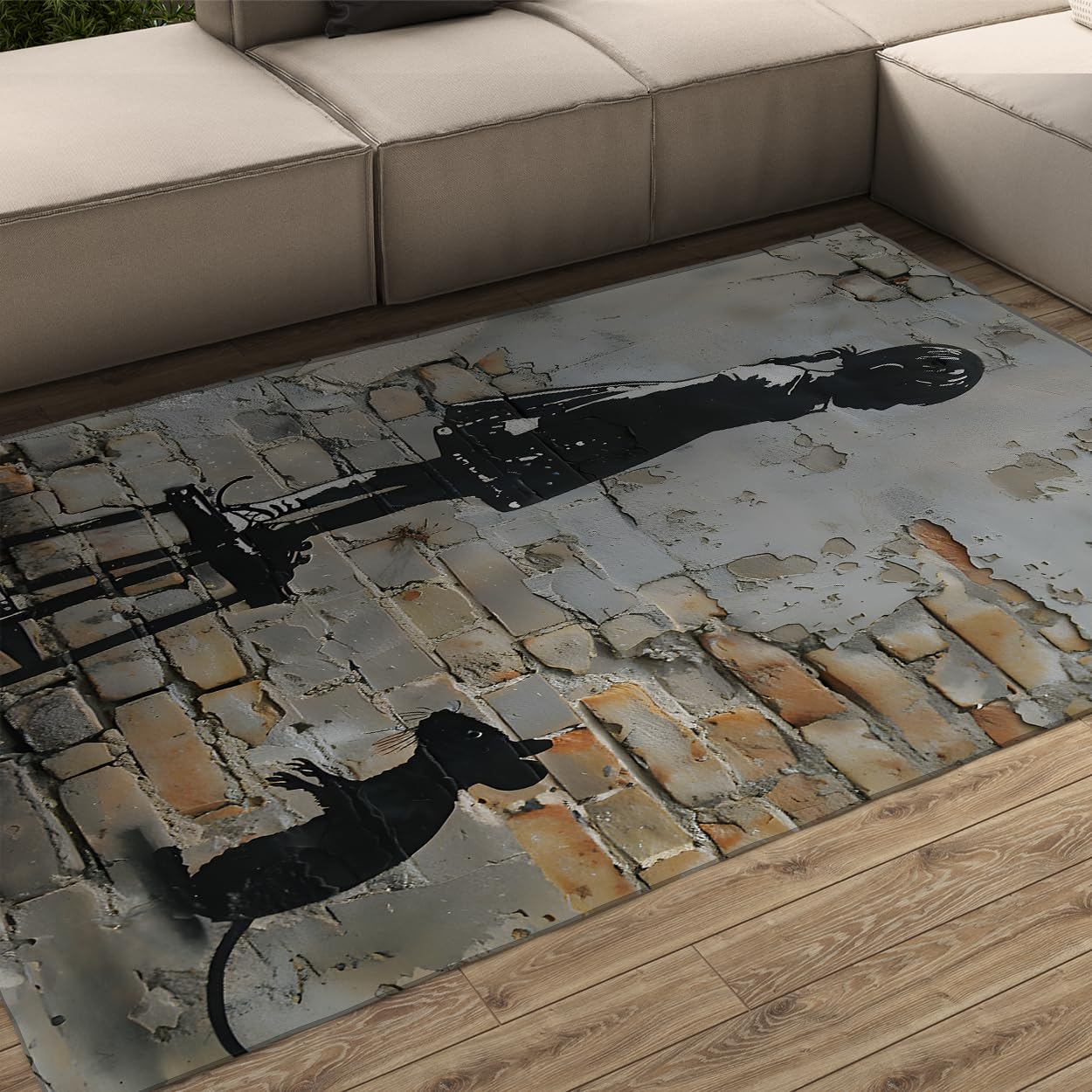Tapis graffiti Banksy 160x230cm grand modèle salon et chambre à coucher