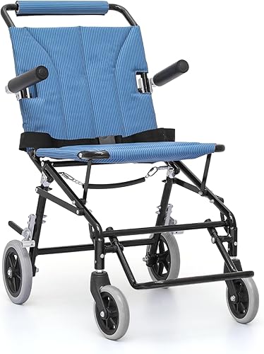 Silla de ruedas ligera para adultos, asiento plegable de transporte de 18 pulgadas, silla de ruedas plegable con reposapiés elevable para viajes de