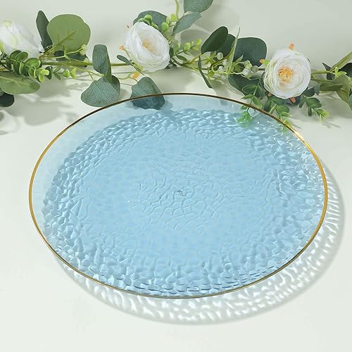 Miniatura 89 de Efavormart - Paquete de 10 platos redondos de plástico martillado transparente de 9 pulgadas para aperitivos de postres con borde dorado, plato