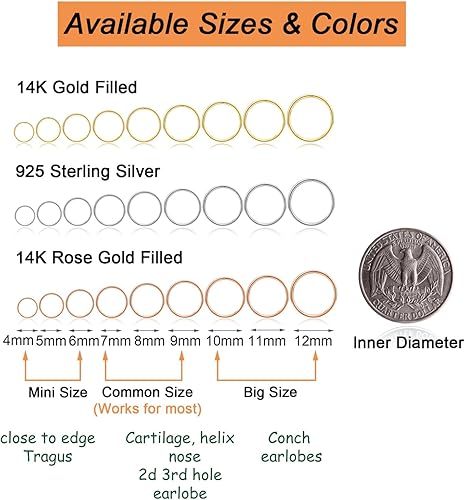 Miniatura 30 de Small Gold or Sterling Silver Huggie Hoop Earrings for Women Girls Cartilage Nose Helix Tragus