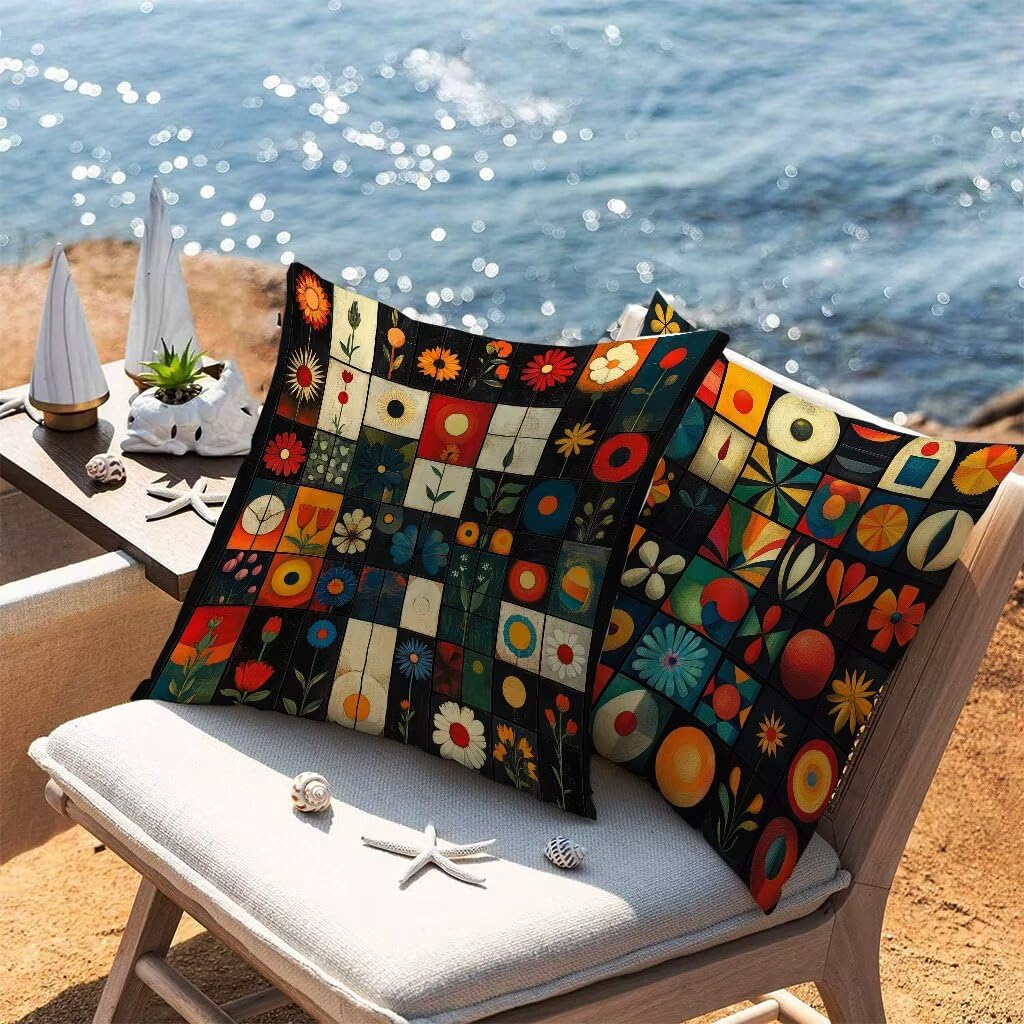 Kissenbezug 65x65cm 2er Set Farbe Wasserfestem Dekokissen Blume Weich Sofakissen Velvet Quadrat Kissenhüllen Beidseitiger Druck für Sofa Couch Garten Outdoor Terrasse Heimdekoration Geschenke 7-20348