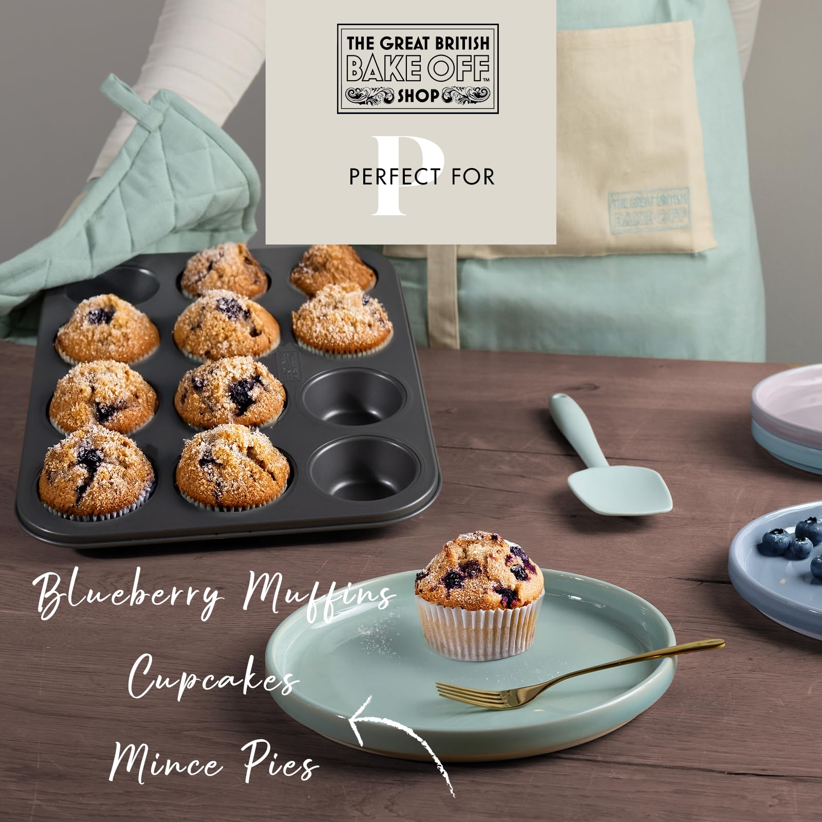 The Great British Bake Off Muffin Tray, Yorkshire Pudding Tin for Baking 12 Cup Cupcake Tin, 3cm Deep, Official GBBO Logo - Image 2