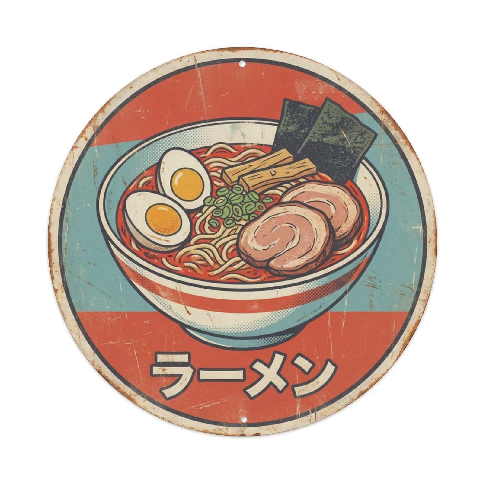 Cxhjca 8X8inch(20X20cm) Ramen Japanese Noodles Bold Graphic Restaurant Kitchen Metal Tin Sign