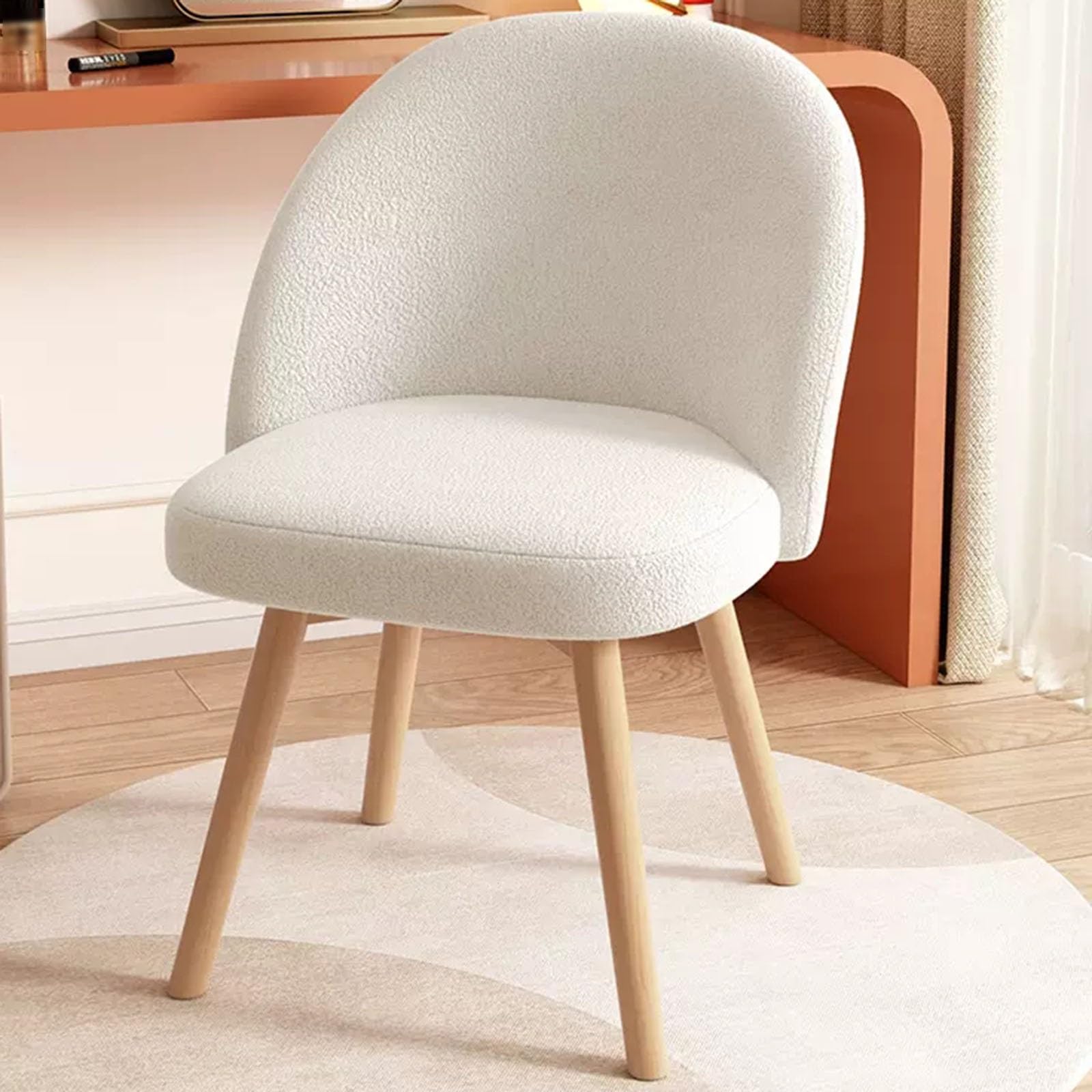Silla giratoria de maquillaje sin brazos pequeña con patas de madera para tocador