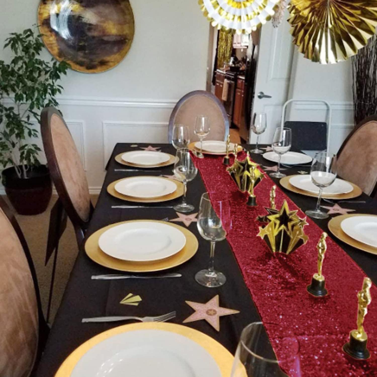 Burgundy Sequin Table Runner 12" x 108" Pack of 12 Sequin Rectangle Table Runner Glitter Table Runner for Party Decor Graduation Party Supplies Decorations Wedding, Birthday