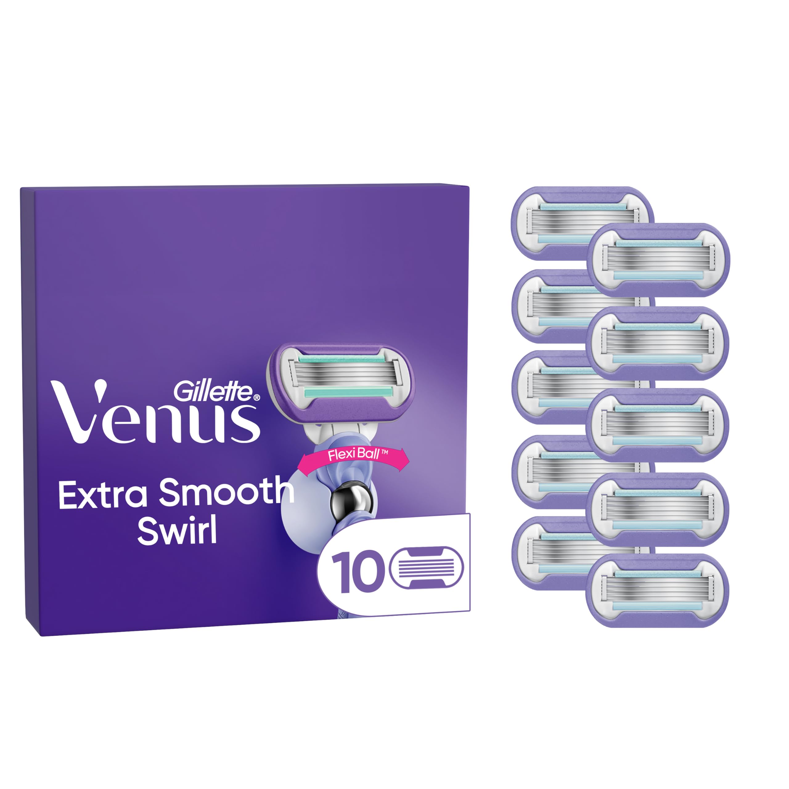 Gillette Venus Extra Smooth Swirl Rasierklingen für Damen, 10 Nassrasiererklingen,Smooth Rassur für Damen