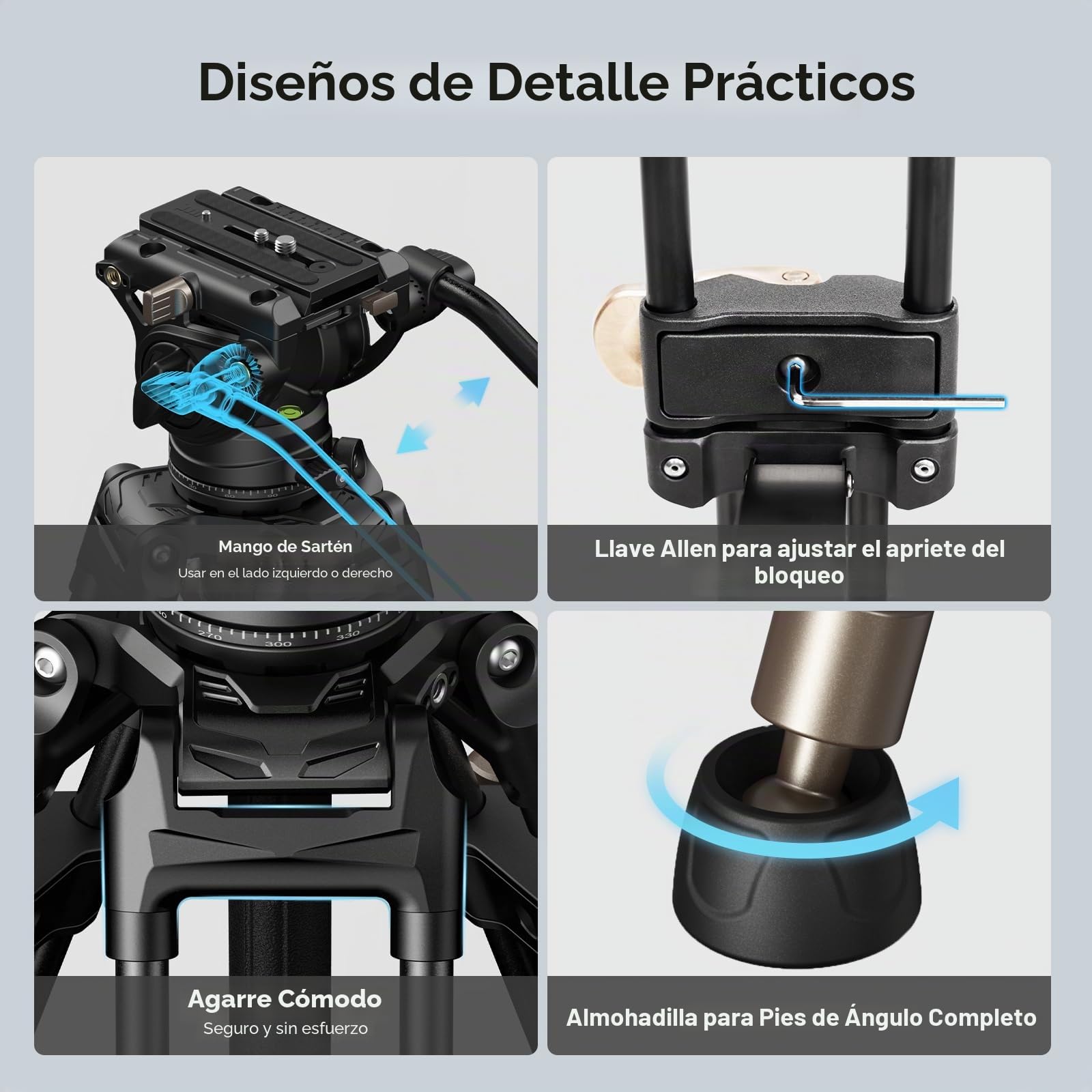 SMALLRIG Trípode de Vídeo Resistente con Cabezal Fluido, Trípode Profesional de 191cm con Adaptador de Cuenco de 75mm, Ajuste de Altura en un Solo Paso, Carga de hasta 8kg - 4163