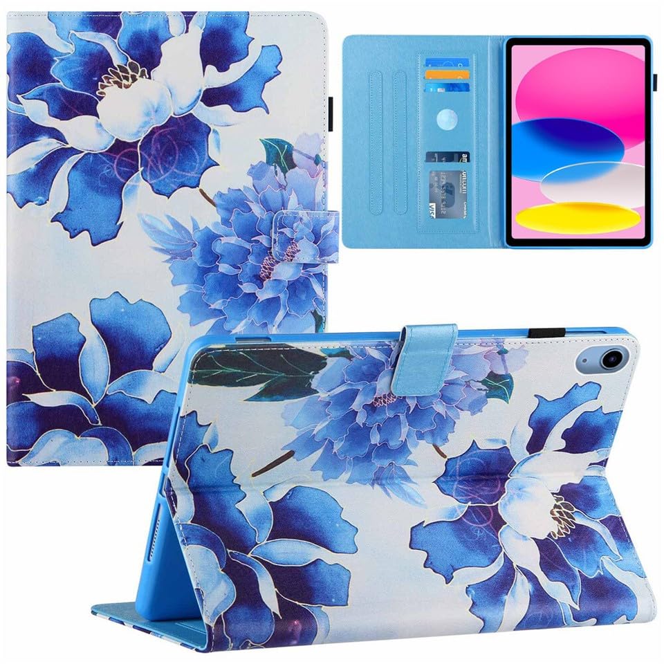 Étui iPad Air 10.5 2019 intelligent en cuir motif fleur bleue à rabat