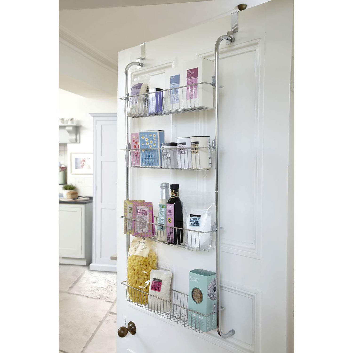Taylor & Brown® 4 Tier Chrome Over Door Hanging Kitchen Bathroom Storage Rack Shelves
