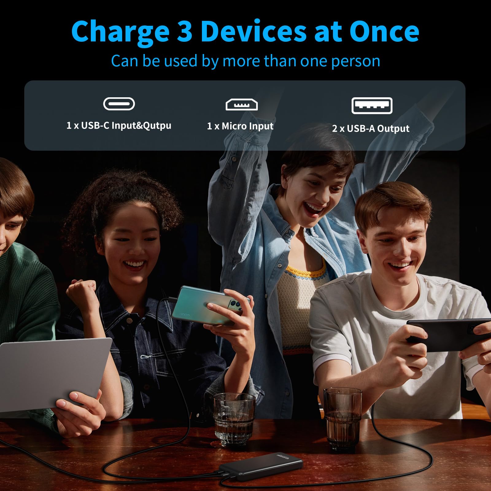 Tragbares Ladegerät, schlankere 10000 mAh Powerbank, 15 W USB C In&Out Schnellladeakku, tragbare Powerbank für iPhone 16, 15, 14, 13, 12, iPad, Samsung S23, S22 Pixel usw. (schwarz), 2 Stück