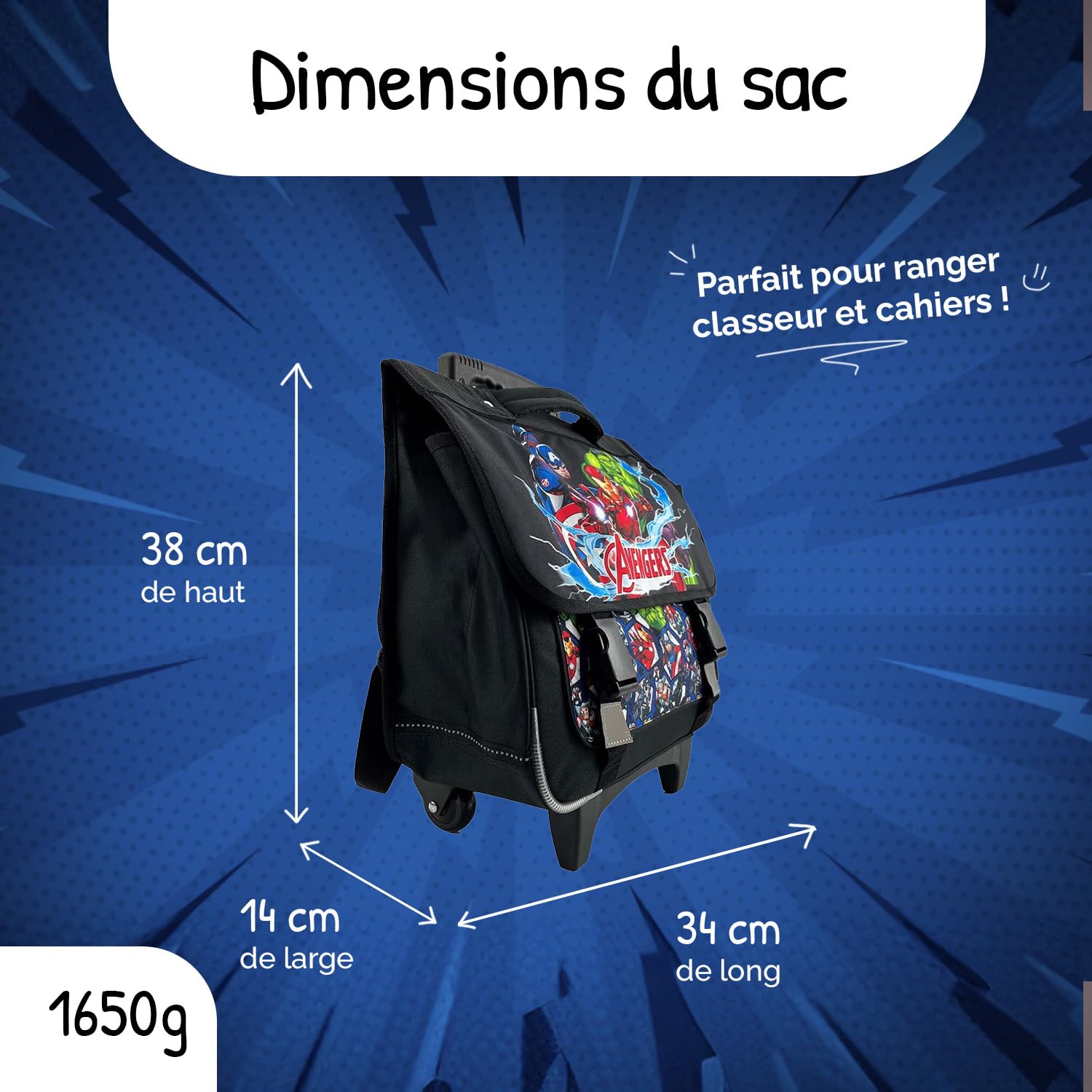 Bagtrotter Avengers - Cartable Scolaire à roulettes 38 cm