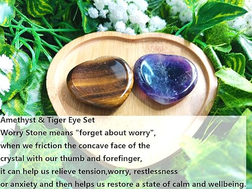 Miniatura 3 de QINJIEJIE 2 piedras de preocupación para la ansiedad, amatista, ojo de tigre, pulgar, corazón, cuarzo, palma, pulido, bolsillo, masaje, gema