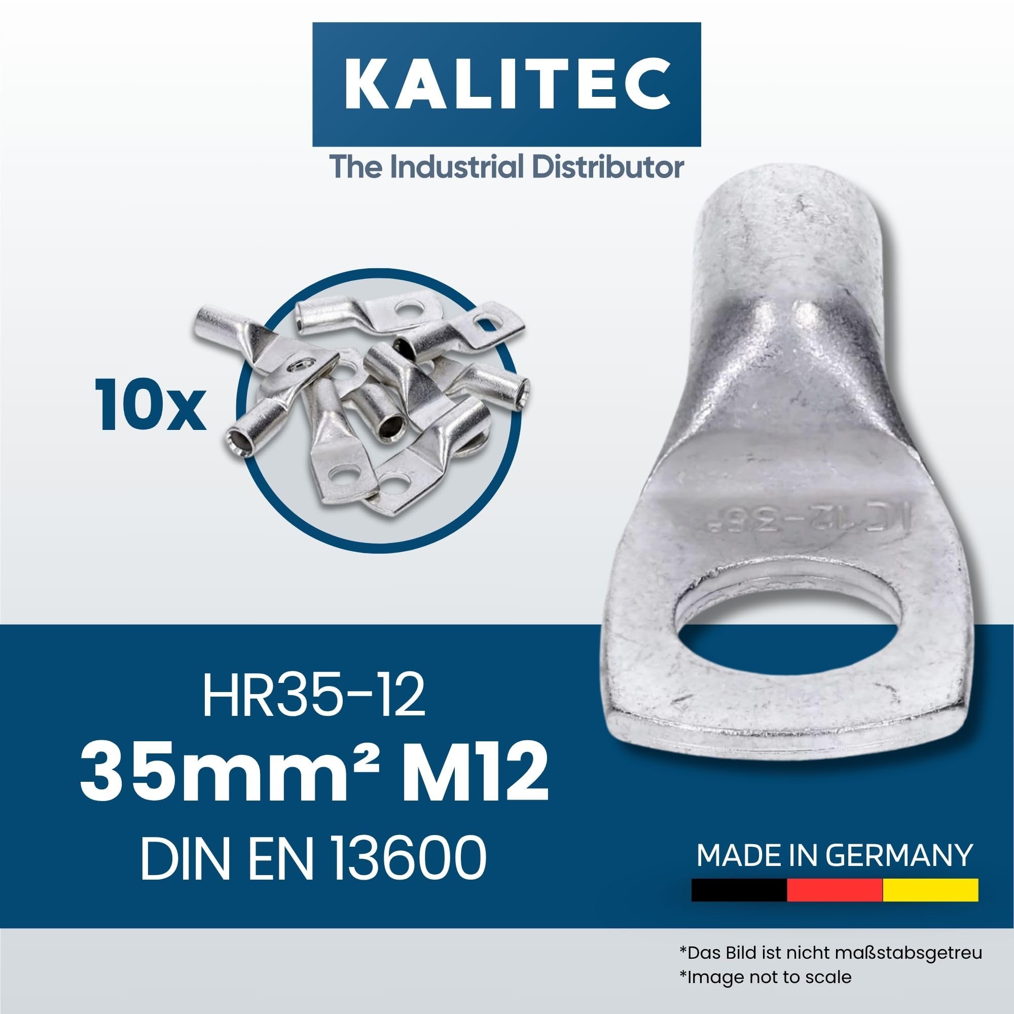 Kalitec HR35-12 - 10 capicorda tubolari commerciali, 35 mm² M12, senza foro visivo, Made in Germany