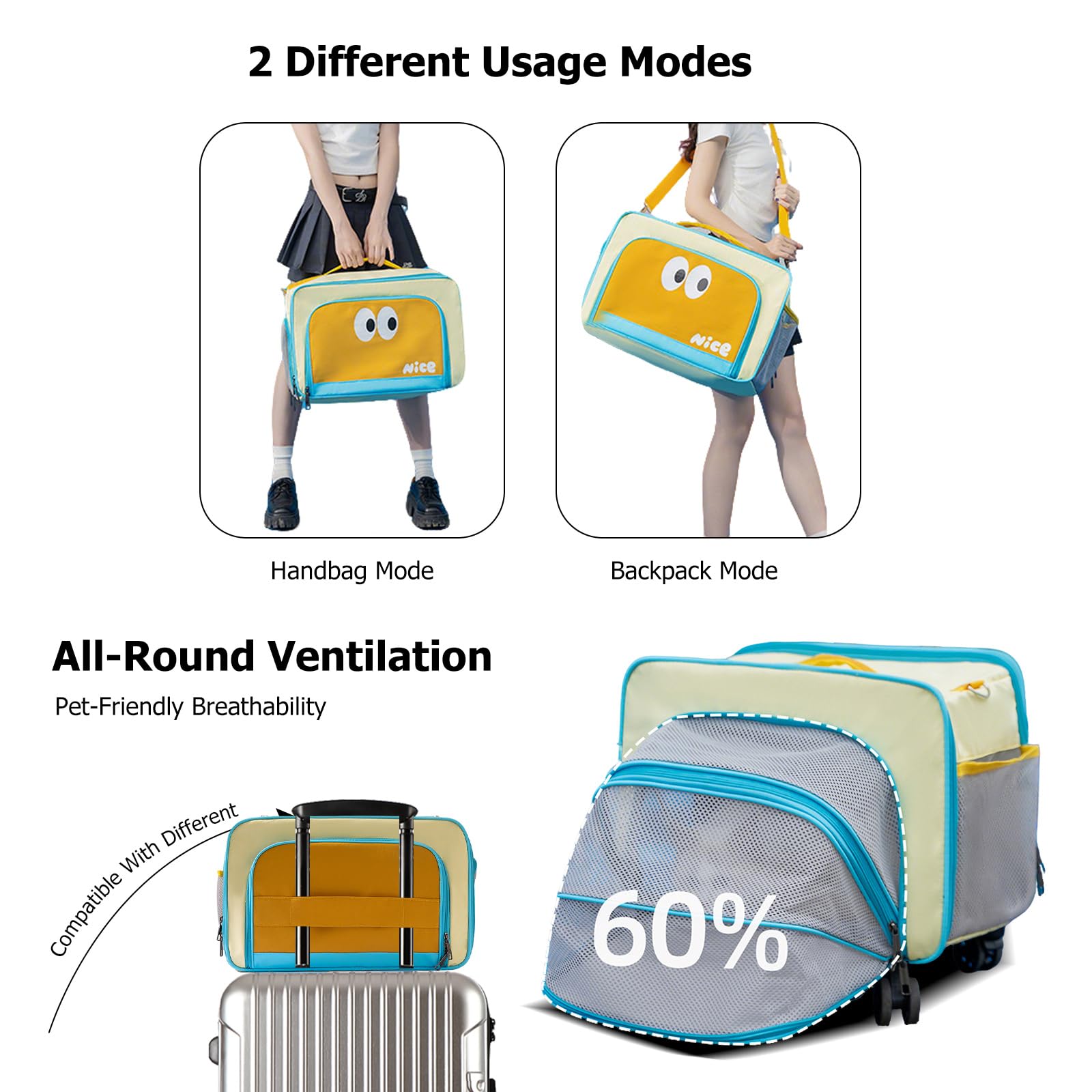 PETCUTE Trasportino per Cani e Gatti con Ruote,Borsa da Viaggio Portatile per Cani con Tracolla e Imbottito,Espandibile e Pieghevole Trasportini per Gatti con Coperta,Approvato dalle Compagnie Aeree