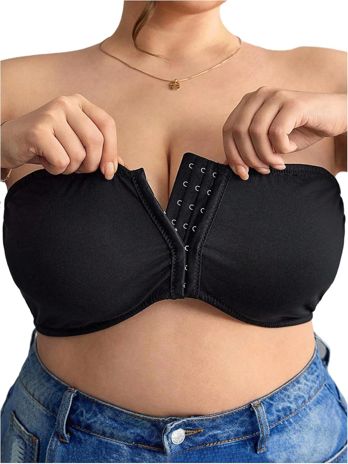 SweatyRocks Women's Plus Size Front Closure Strapless Bra Push Up Wireless Bandeau Bras Bralette Tube Top