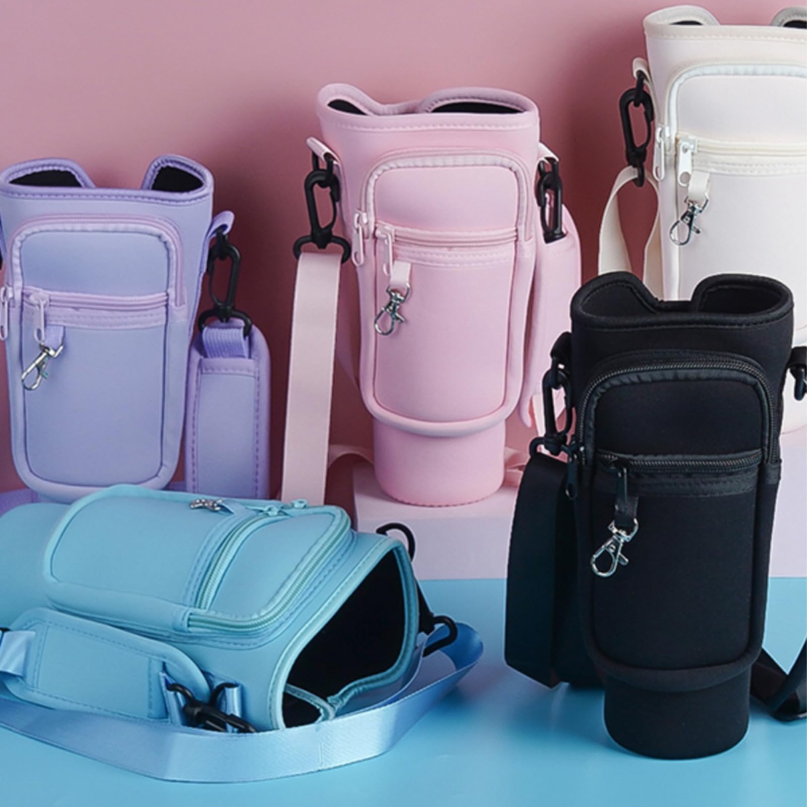Borsa Portabottiglie LORDTEC Per Stanley 1,1L Con Tasca E Cinghie - Rosa Con Lettera P - 2