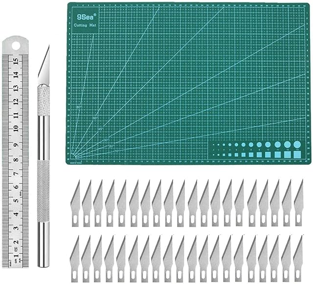 ABMRO 43 PCS Precision Carving Craft Hobby Knife Set Includes Utility Knife with 40Pcs Blades,PVC Cutting Mat,Steel Rule for Art Cutting,Model Making,Scrapbooking Stencil