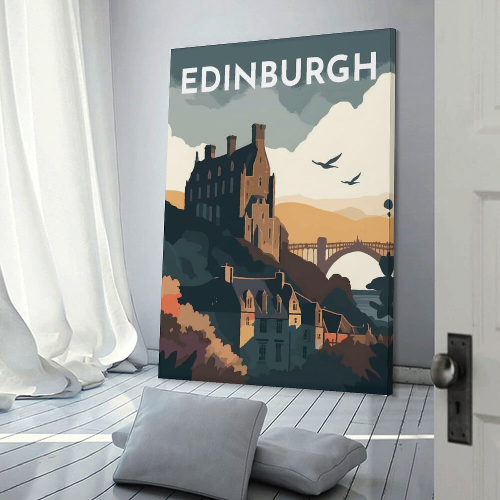 Junmoney Edinburgh Cityscape Wall Art Print, 20x30inch(50x75cm), for Living Spaces, Bedrooms Or Relaxed Rooms, Decorative Artwork for Empty Walls
