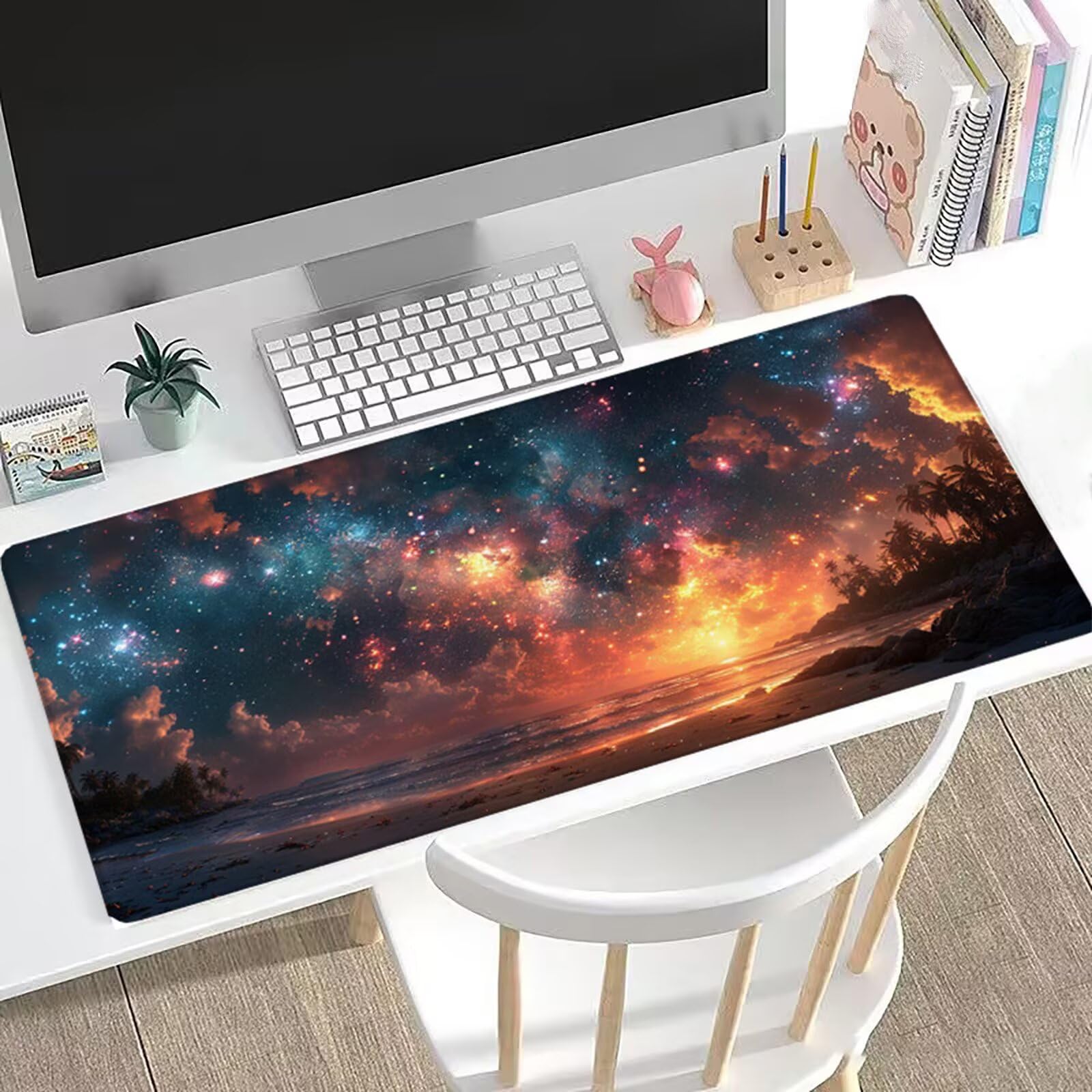 Gamingowa podkładka pod mysz, gwiaździste niebo, podkładka pod mysz XXL, 120 x 60 cm, podkładka pod mysz, podkładka na biurko, zoptymalizowana precyzja i prędkość, wodoodporna, dla graczy, klawiatury