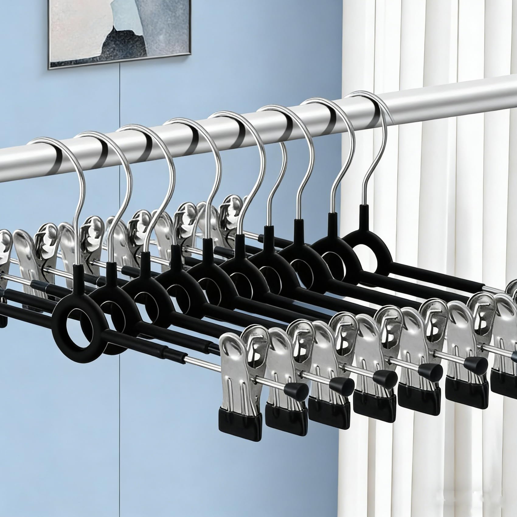 Trouser Hangers with Clips,10Pack 30cm Adjustable Heavy Duty Metal Hangers,Space Saving Skirt Hangers for Women,Non-Slip Shorts Jeans Pants Clothes Hangers (10, Black)