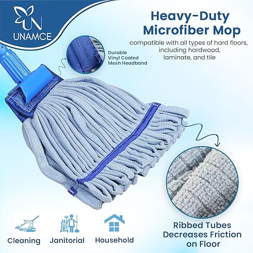 Miniatura 5 de Paquete de 2 cabezales de trapeador de microfibra resistentes de repuesto, resistente, azul, lavable a máquina, extra absorbente, extra grande, para