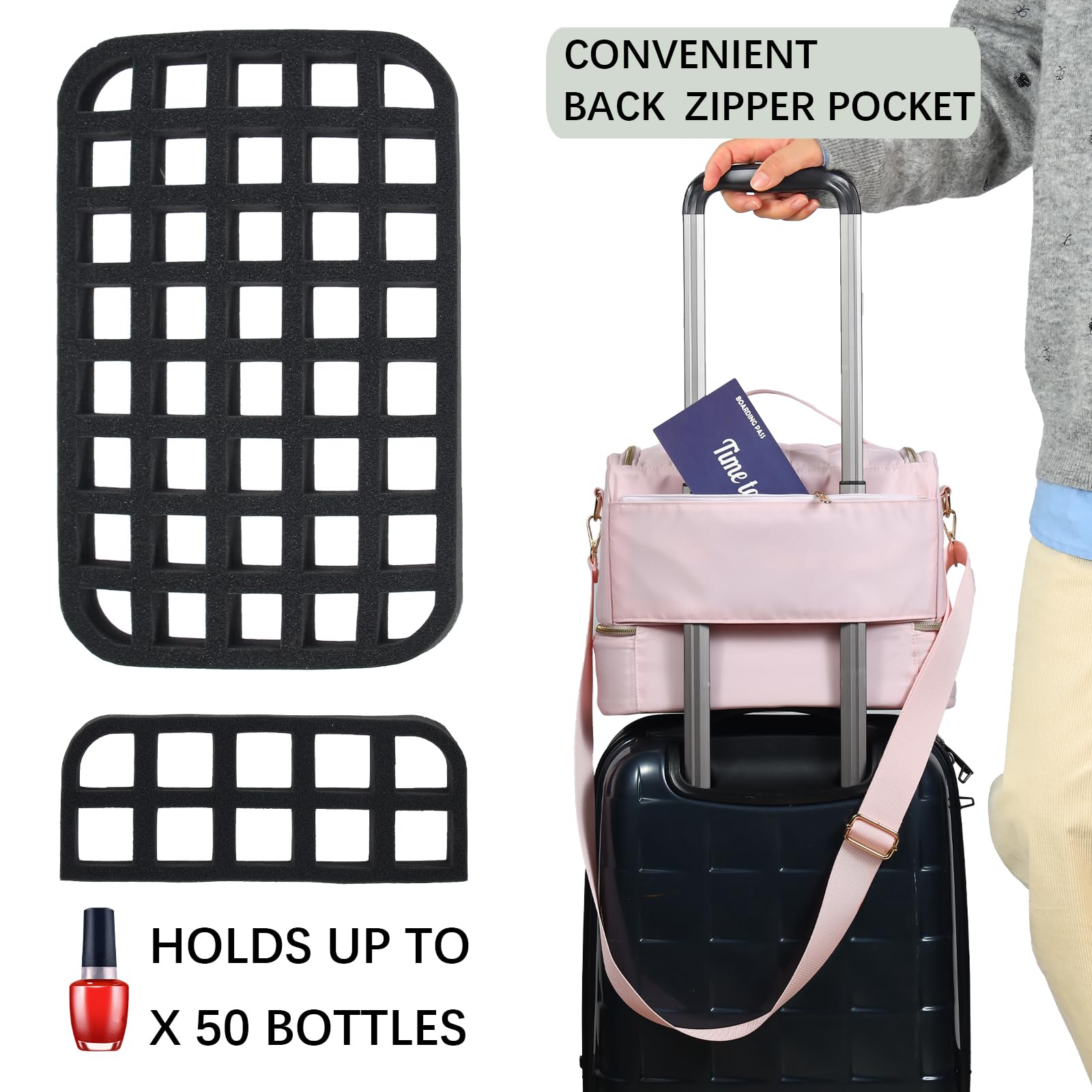 GR69N Custodia organizer per smalto per unghie, organizer per unghie, contiene lampada per unghie e 50 flaconi di smalto, custodia da viaggio per nail tech, borsa organizer impermeabile per accessori