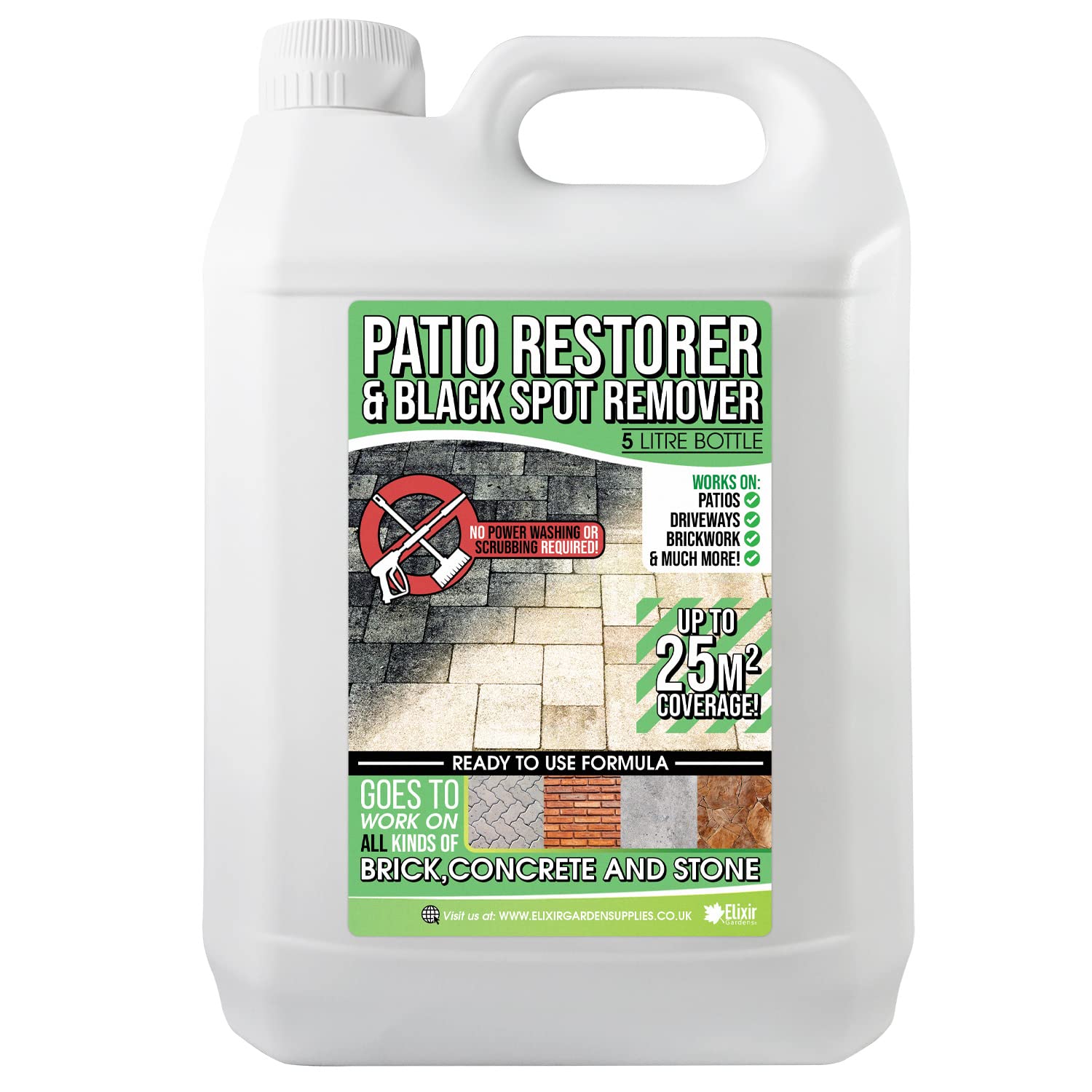 Elixir Gardens Black Spot Remover | Path, Patio & Driveway Cleaner for Stone, Brick, Concrete & Paving Slabs | Destroys Lichen, Algae & Mould | Ready To Use-SPRAY & LEAVE FORMULA | 5 Litre Bottle x 1