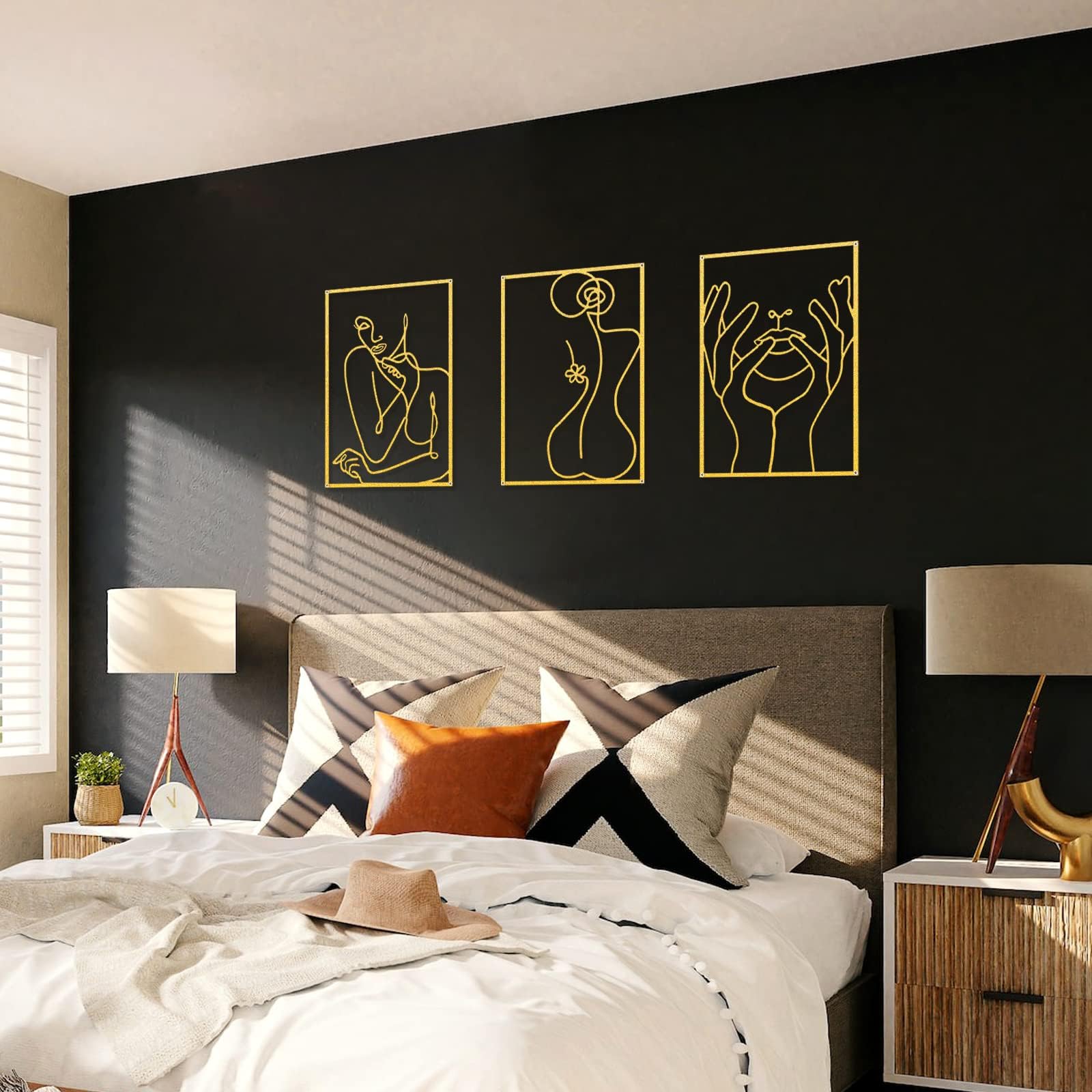 Holylove3Pcs Metal Wall Decor - 0.12''Thicker Modern Minimalist Abstract Women Shape Wall Sculptures - Gold Home Wall Art Decor for Bedroom Living Room Decor