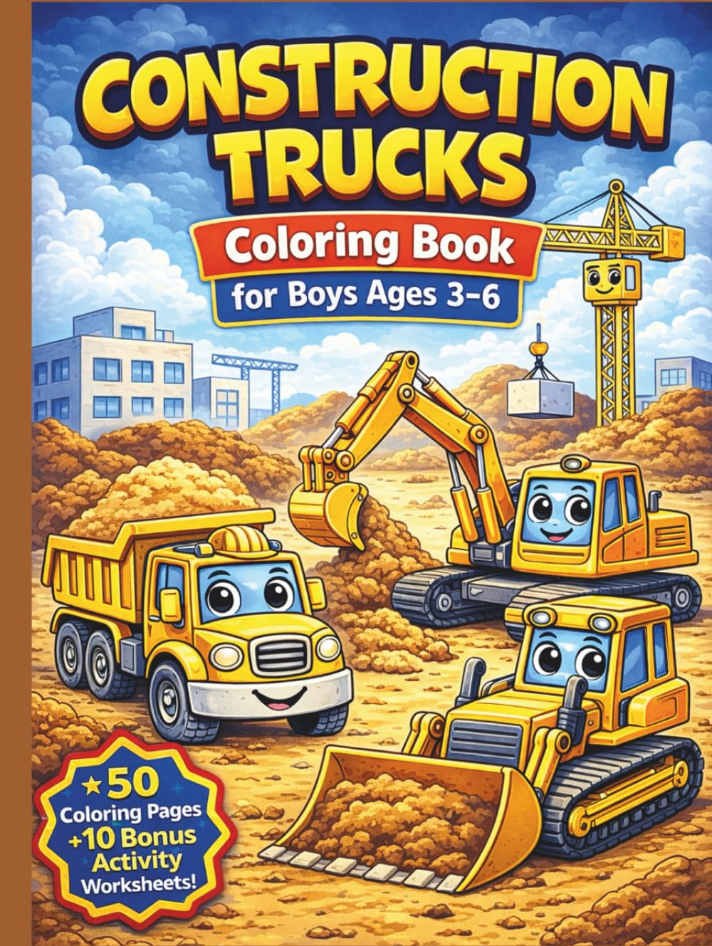 Construction Trucks Coloring Book for Boys Ages 3–6: Bold and Easy Truck, Excavator & Bulldozer Pages for Preschool Fun: 50 Big & Simple Construction ... Kids – Easy Designs with Thick Bold Outlines